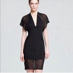 Helmut lang black mesh silk blend v-neck little black dress. Size S